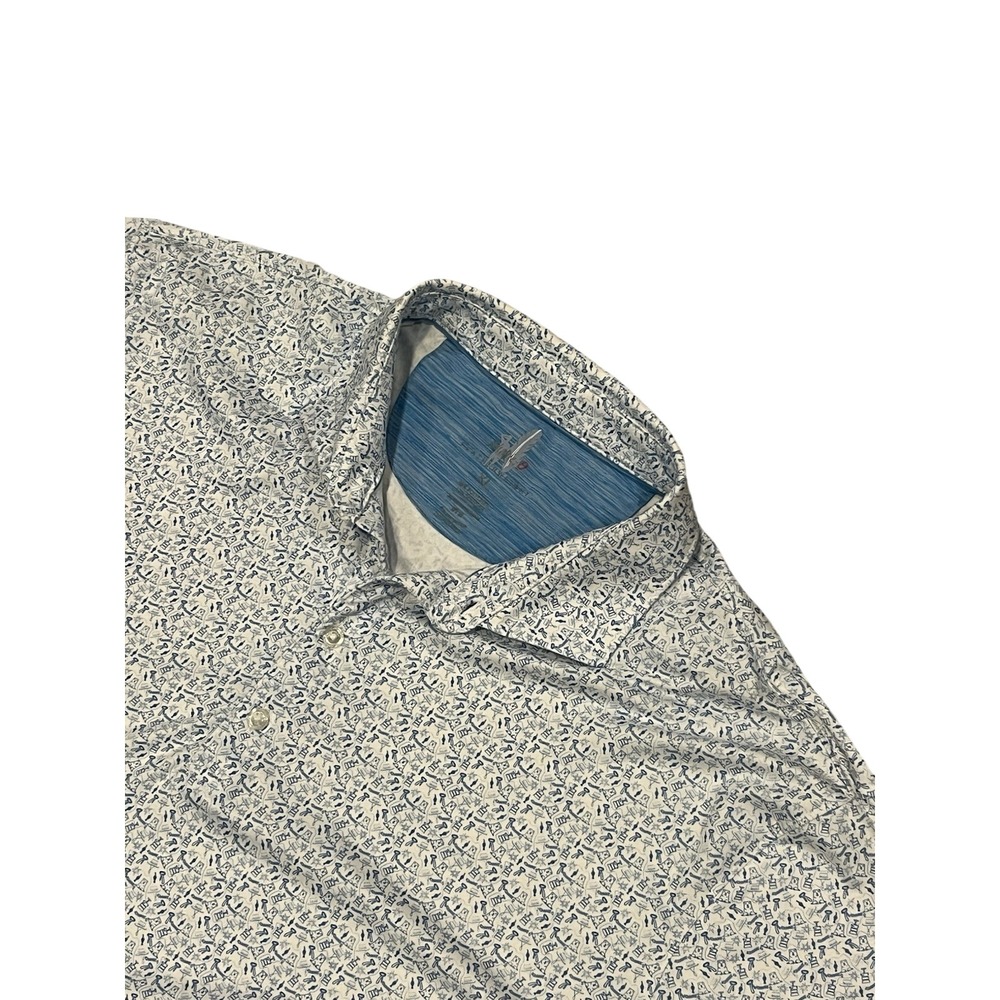 Men's Johnnie-O White Blue AOP Featherweight Short Sleeve Polo XL